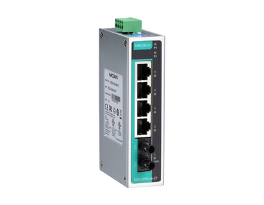 Moxa EDS-205A-M-ST - Unmanaged switch with 4 10/100Base T(X) ports, and 1 100BaseFX multi-mode port with ST connector by MOXA