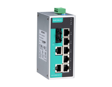 Moxa EDS-208A-M-ST-T - Unmanaged Ethernet switch with 7 10/100BaseT(X) ports, and 1 100BaseFX multi-mode port with ST connectors by MOXA