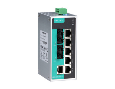 Moxa EDS-208A-MM-ST - Unmanaged Ethernet switch with 6 10/100BaseT(X) ports, and 2 100BaseFX multi-mode ports with ST connectors by MOXA