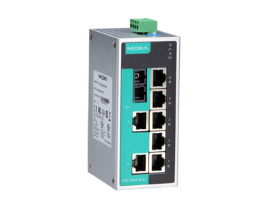Moxa EDS-208A-S-SC - Unmanaged Ethernet switch with 7 10/100BaseT(X) ports, and 1 100BaseFX single-mode port with SC connector, by MOXA