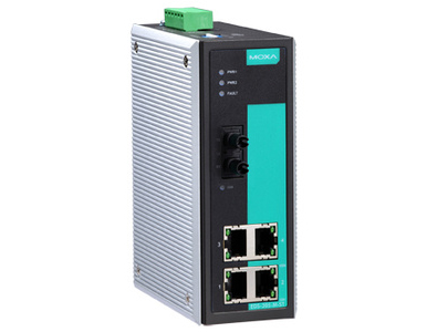 Moxa EDS-305-M-ST - Industrial Unmanaged Ethernet Switch with 4 10/100BaseT(X) ports, 1 multi mode 100BaseFX port, ST connector by MOXA