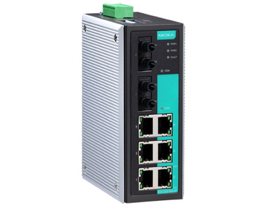 Moxa EDS-308-MM-ST - Industrial Unmanaged Ethernet Switch with 6 10/100BaseT(X) ports, 2 multi mode 100BaseFX ports, ST connecto by MOXA