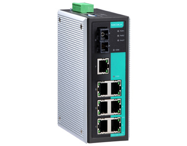 Moxa EDS-308-S-SC-T - Industrial Unmanaged Ethernet Switch with 7 10/100BaseT(X) ports, 1 single mode 100BaseFX port, SC connect by MOXA