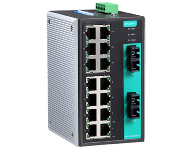 Moxa EDS-316-MM-SC-T - Industrial Unmanaged Ethernet Switch with 14 10/100BaseT(X) ports, 2 multi mode 100BaseFX ports, SC conne by MOXA