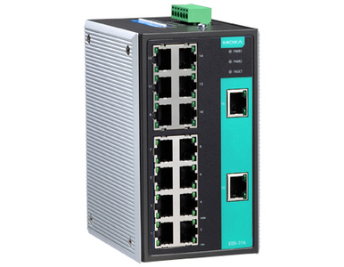 Moxa EDS-316-T - Industrial Unmanaged Ethernet Switch with 16 10/100BaseT(X) ports, -40 to 75  Degree C by MOXA