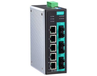 Moxa EDS-408A-3M-ST - Entry-level managed Ethernet switch with 5 10/100BaseT(X) ports, and 3 100BaseFX multi-mode ports with ST by MOXA