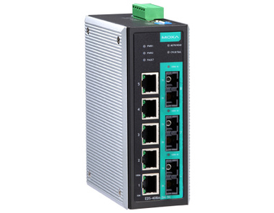 Moxa EDS-408A-3S-SC-T - Entry-level managed Ethernet switch with 5 10/100BaseT(X) ports, and 3 100BaseFX single-mode ports with by MOXA