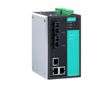 Moxa EDS-505A-MM-SC - Managed Ethernet switch with 3 10/100BaseT(X) ports, and 2 100BaseFX multi-mode ports with SC connectors, by MOXA
