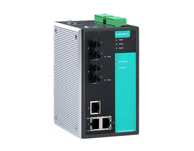 Moxa EDS-505A-MM-ST - Managed Ethernet switch with 3 10/100BaseT(X) ports, and 2 100BaseFX multi-mode ports with ST connectors, by MOXA