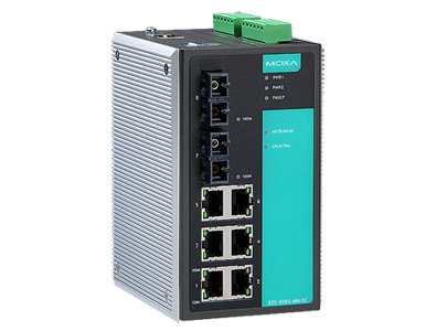 Moxa EDS-508A-MM-SC - Managed Ethernet switch with 6 10/100BaseT(X) ports, and 2 100BaseFX multi-mode ports with SC connectors, by MOXA