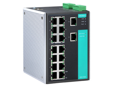 Moxa EDS-516A-T - Managed Ethernet switch with 16 10/100BaseT(X) ports, -40 to 75 Degree C operating temperature by MOXA