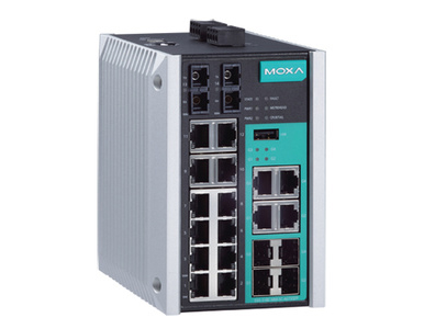 Moxa EDS-518E-MM-SC-4GTXSFP - Managed Gigabit Ethernet switch with 12 10/100BaseT(X) ports, 2 100BaseFX multi-mode ports with SC by MOXA