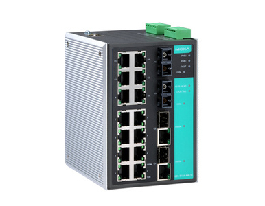 Moxa EDS-518E-SS-SC-4GTXSFP - Managed Gigabit Ethernet switch with 12 10/100BaseT(X) ports, 2 100BaseFX single-mode ports with S by MOXA
