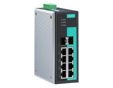 Moxa EDS-G308-2SFP - Unmanaged full Gigabit Ethernet switch with 6 10/100/1000BaseT(X) ports, and 2 combo 10/100/1000BaseT(X) or by MOXA