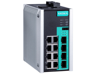 Moxa EDS-G512E-4GSFP-T - Managed full Gigabit Ethernet switch with 8 10/100/1000BaseT(X) ports, and 4 100/1000Base SFP slots by MOXA