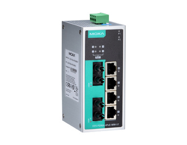 Moxa EDS-P206A-4PoE-MM-ST-T - Unmanaged PoE Ethernet switch with 4 PoE 10/100BaseT(X) ports, and 2 100BaseFX multi mode port wit by MOXA
