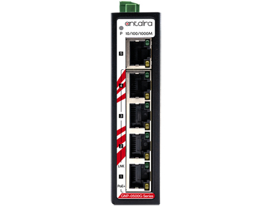 Antaira GNP-0500G-T - 5-Port Industrial Gigabit PoE+ Unmanaged Ethernet Switch, w/4*10/100/1000Tx (30W/Port) + 1*10/100/1000Tx; by ANTAIRA