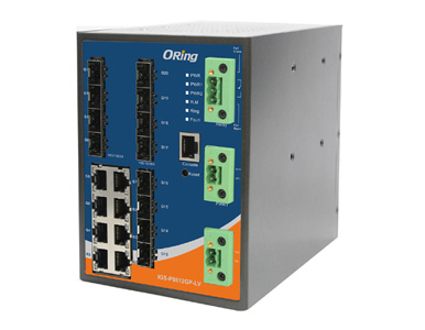 ORing IGS-P9812GP-LV - Industrial 20-port DIN Rail managed Ethernet switch with 8x10/100/1000Base-T(X) and 12xGigabit SFP slots by ORing Industrial Networking