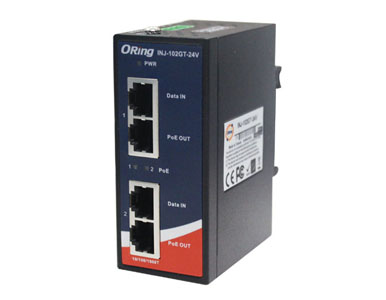 ORing INJ-102GT-24V - Industrial 2-port Gigabit High Power PoE Injector,12V~57V Input Support by ORing Industrial Networking