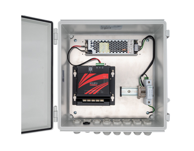 Antaira LANOBOX-105-T - Pre-built NEMA 4X enclosure with FNP-0500G-T; Mean Well UHP-200-55 power supply; DIN-Rail terminal block by ANTAIRA