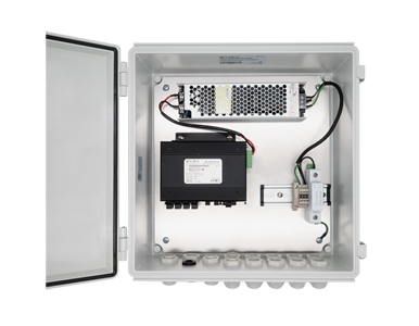 Antaira LANOBOX-212-T - Pre-built NEMA 4X enclosure with LMP-1204G-SFP-bt-T; Mean Well UHP-350-55 power supply; DIN-Rail termina by ANTAIRA