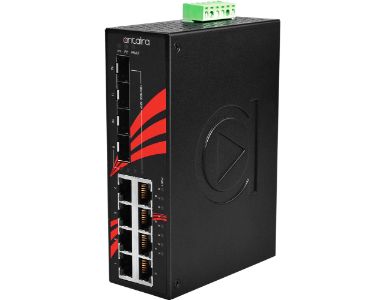 Antaira LNP-1204G-SFP - 12-Port Industrial PoE+ Gigabit Unmanaged Ethernet Switch, w/8*10/100/1000Tx (30W/Port) + 4*100/1000 SFP by ANTAIRA