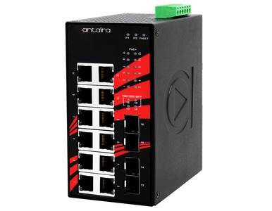 Antaira LNP-1604G-SFP-T - 16-Port Industrial Gigabit PoE+ Unmanaged Ethernet Switch, w/12*10/100/1000Tx (30W/Port) + 4*100/1000 by ANTAIRA
