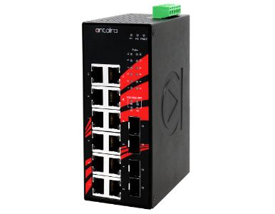 Antaira LNP-1604G-SFP - 16-Port Industrial  Gigabit PoE+ Unmanaged Ethernet Switch, w/12*10/100/1000Tx (30W/Port) + 4*100/1000 S by ANTAIRA