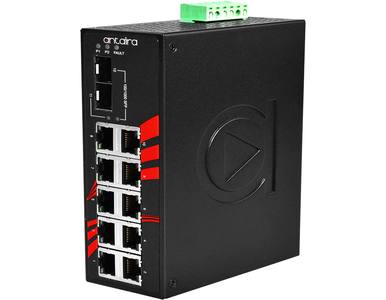 Antaira LNX-1202G-SFP-T - 12-Port Industrial Gigabit Unmanaged Ethernet Switch, w/10*10/100/1000Tx + 2*100/1000 SFP Slots; EOT: by ANTAIRA