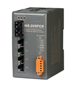 ICP DAS NS-205FCS - 1 Port Fiber Optic, 4 Port 10/100M RJ 45 Connector, Single Mode, SC connector, Plastic Case by ICP DAS