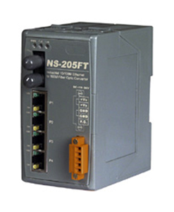ICP DAS NS-205FT - 1 Port Fiber Optic, 4 Port 10/100M RJ 45 Connector, Multi Mode, ST connector, Plastic Case by ICP DAS