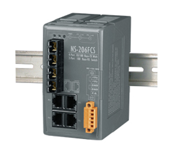 ICP DAS NS-206FCS - 4 Port 10/100 Base RJ 45 with 2 Port Fiber Optic, SC Connector, Single-Mode, Plastic Case by ICP DAS