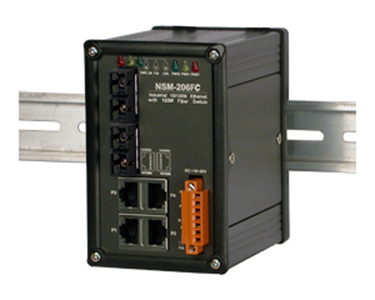 ICP DAS NSM-206FC - 4 Port 10/100 Base RJ 45 with 2 Port Fiber Optic, SC Connector, Multi-Mode, Metal Case by ICP DAS