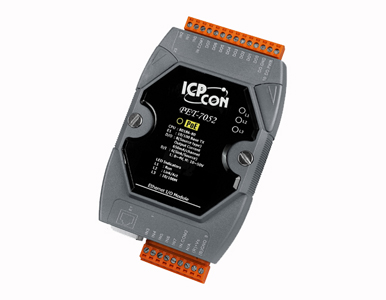 ICP DAS PET-7052 - ICP DAS 8 channel Digital Input and 8 channel Digital Output with 32-bit Counters PoE Module. Communicable ov by ICP DAS