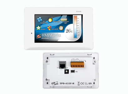 ICP DAS TPD-433F-H - 4.3' Touch HMI device with RS-485, RS-232 (3-pin), USB, RTC, Ethernet, and less-surface-exposed housing des by ICP DAS