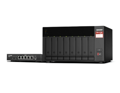 QNAP TS-873A-SW5T-US - Desktop 8-bay NAS/iSCSI IP-SAN, AMD Ryzen V1000 series V1500B 4C/8T 2.2 GHz, 8GB RAM, two 2.5GbE, 10G-rea by QNAP
