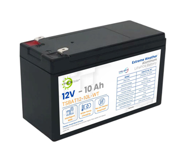 Tycon Systems TSBAT12-10L-WT - Wide Temp 12V10AH  Aluminum LFP Battery with F2 0.25' terminals. 5.94'L x 2.56'W x 3.94'H. Charge by TYCON SYSTEMS