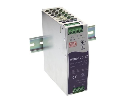 Mean Well WDR-120-24 - AC/DC Industrial DIN rail power supply - Output 24VDC at 5A - metal case - Ultra wide input 180-550VAC fo by MEANWELL